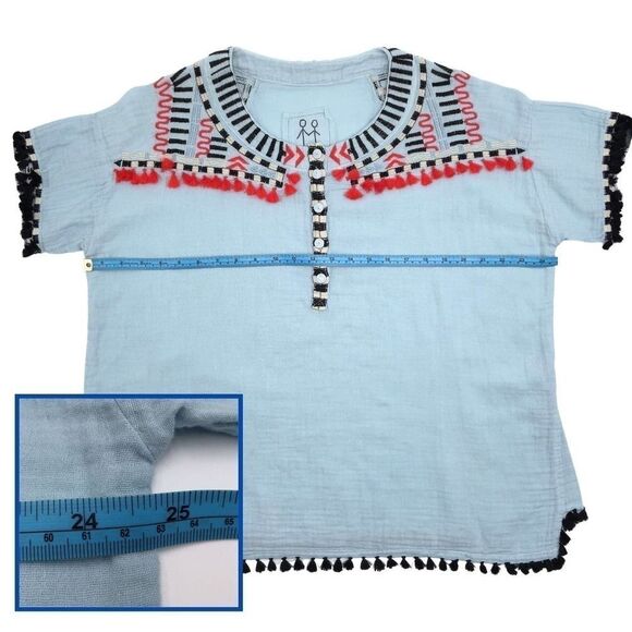 Johnny Was Short Sleeve Embroidery Top Fringe Style P10619-3 Sz Small, Bohemian - Picture 5 of 11